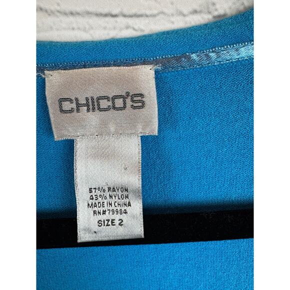 CHICO'S deep sky blue rayon blend knit button cardigan sweater size 2 (L ) - Picture 3 of 6